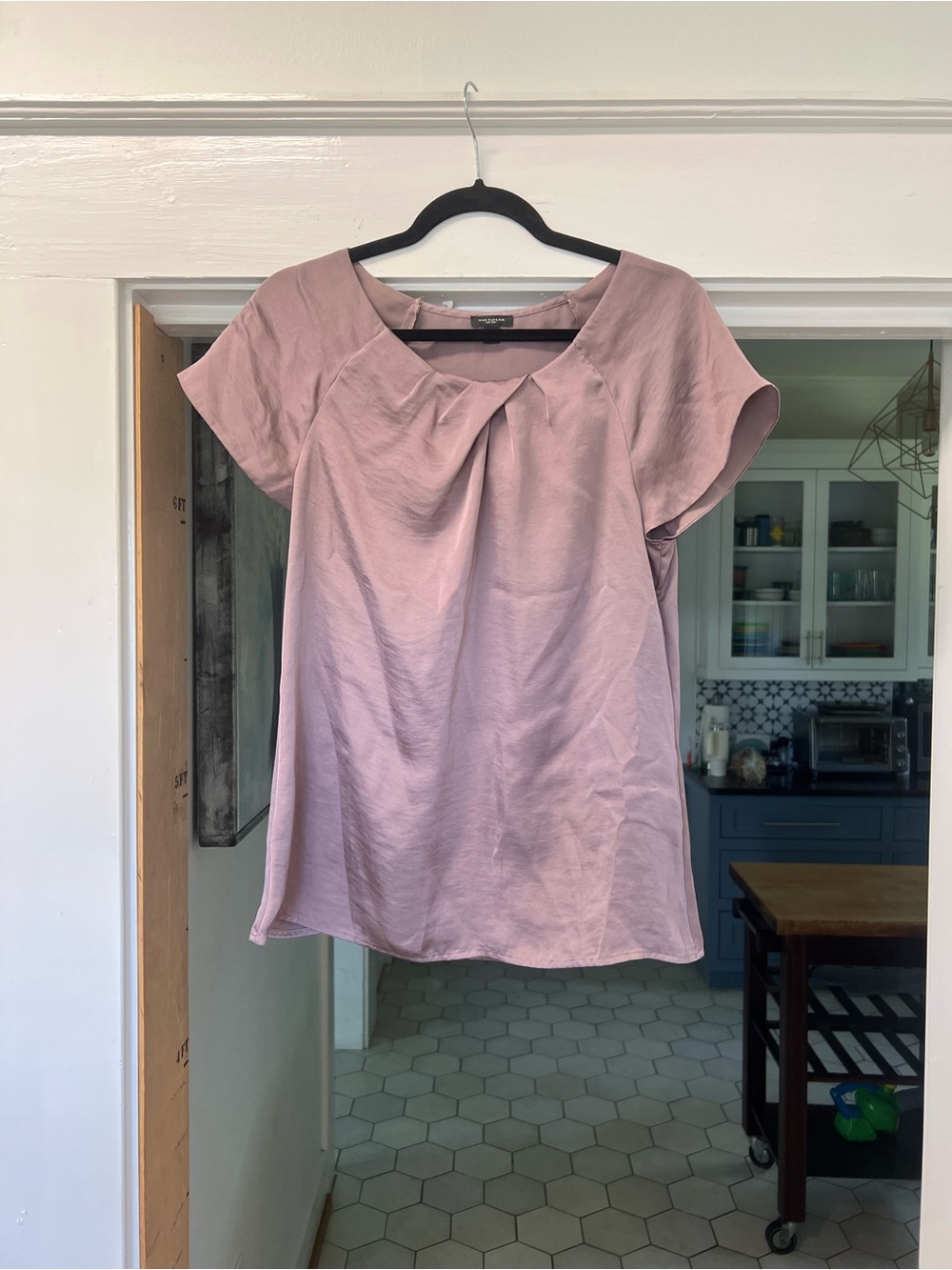 Ann Taylor Blush Pink Pleated Scoop-Neck Blouse